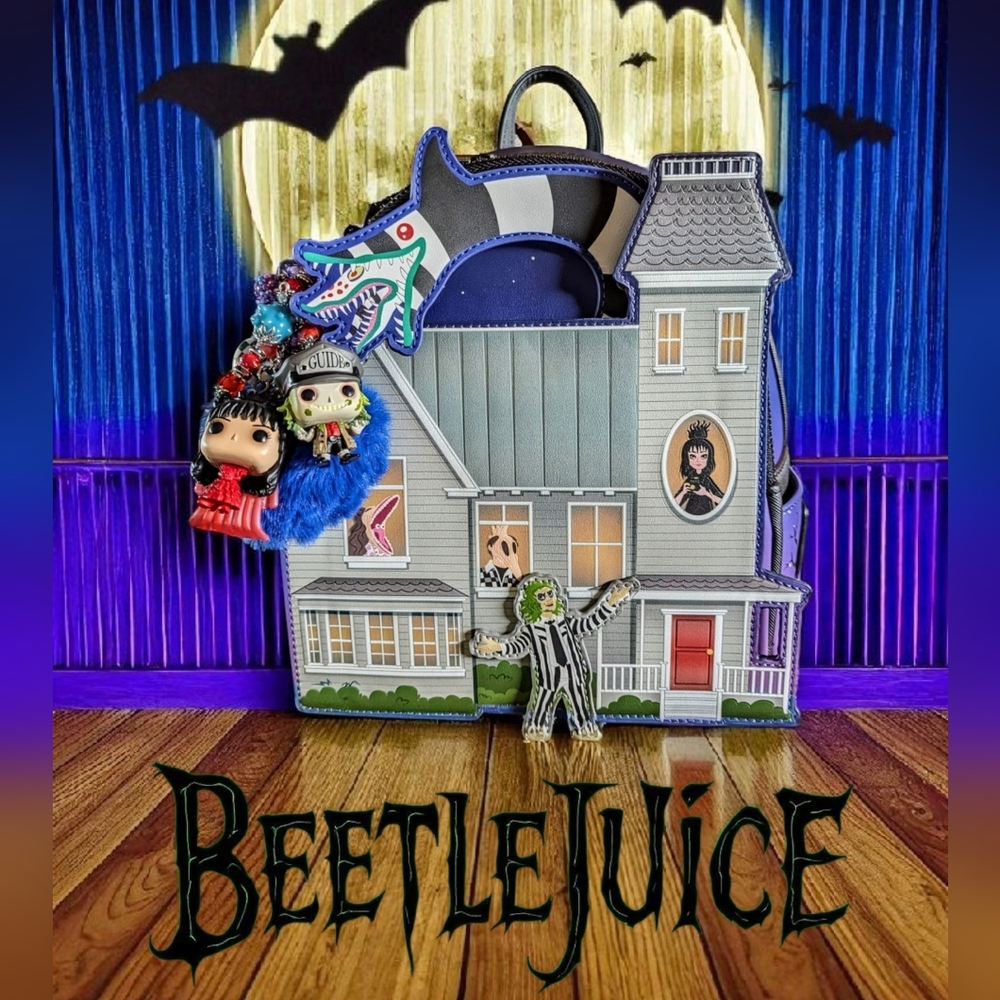 Loungefly Beetlejuice Maitland House Glow-In-The-Dark Mini Backpack &  ☠️CHARM!